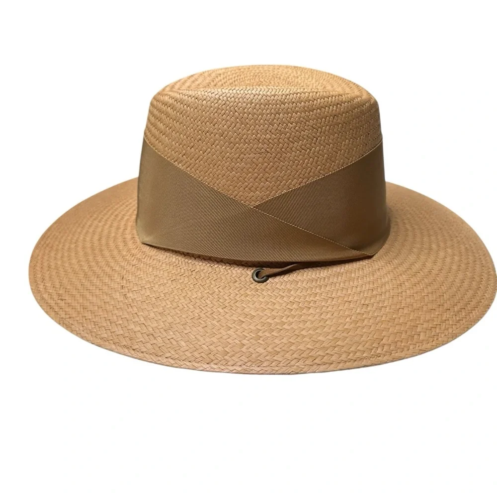 FREYA for VERONICA BEARD Field Gardenia Panama Hat in Tan Raffia Suede Strap New - Picture 7 of 11
